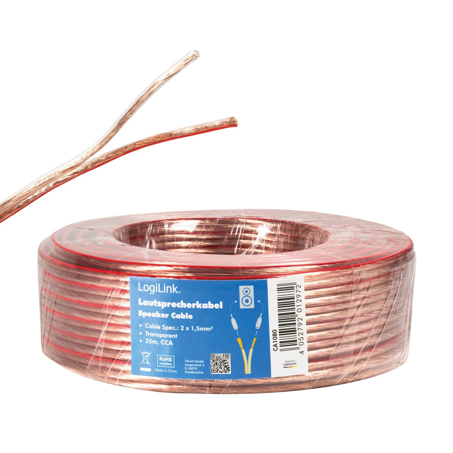 Speaker cable 2x1.5 25m Transparent