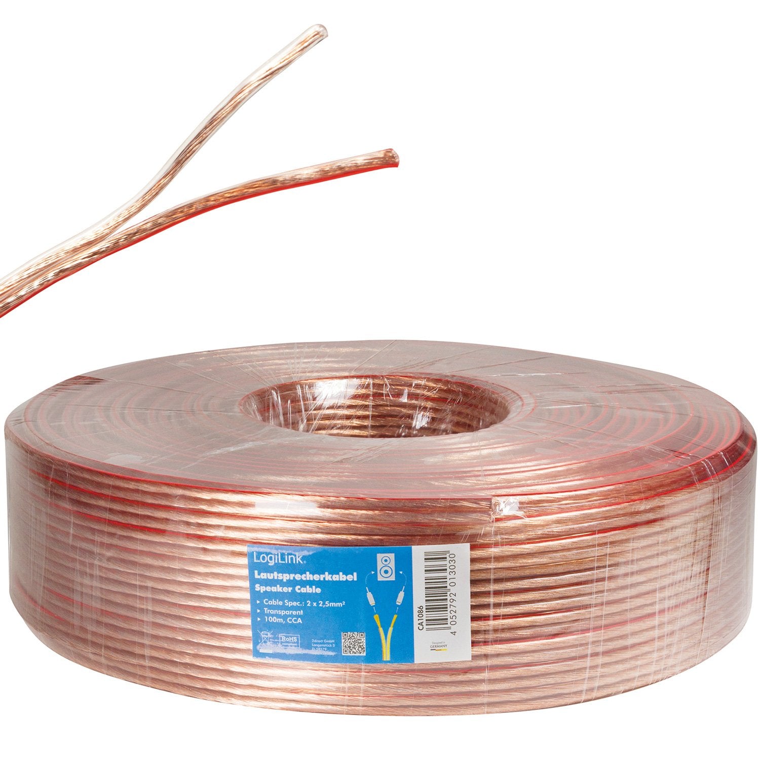 Speaker cable 2x2.5 100m Transparent