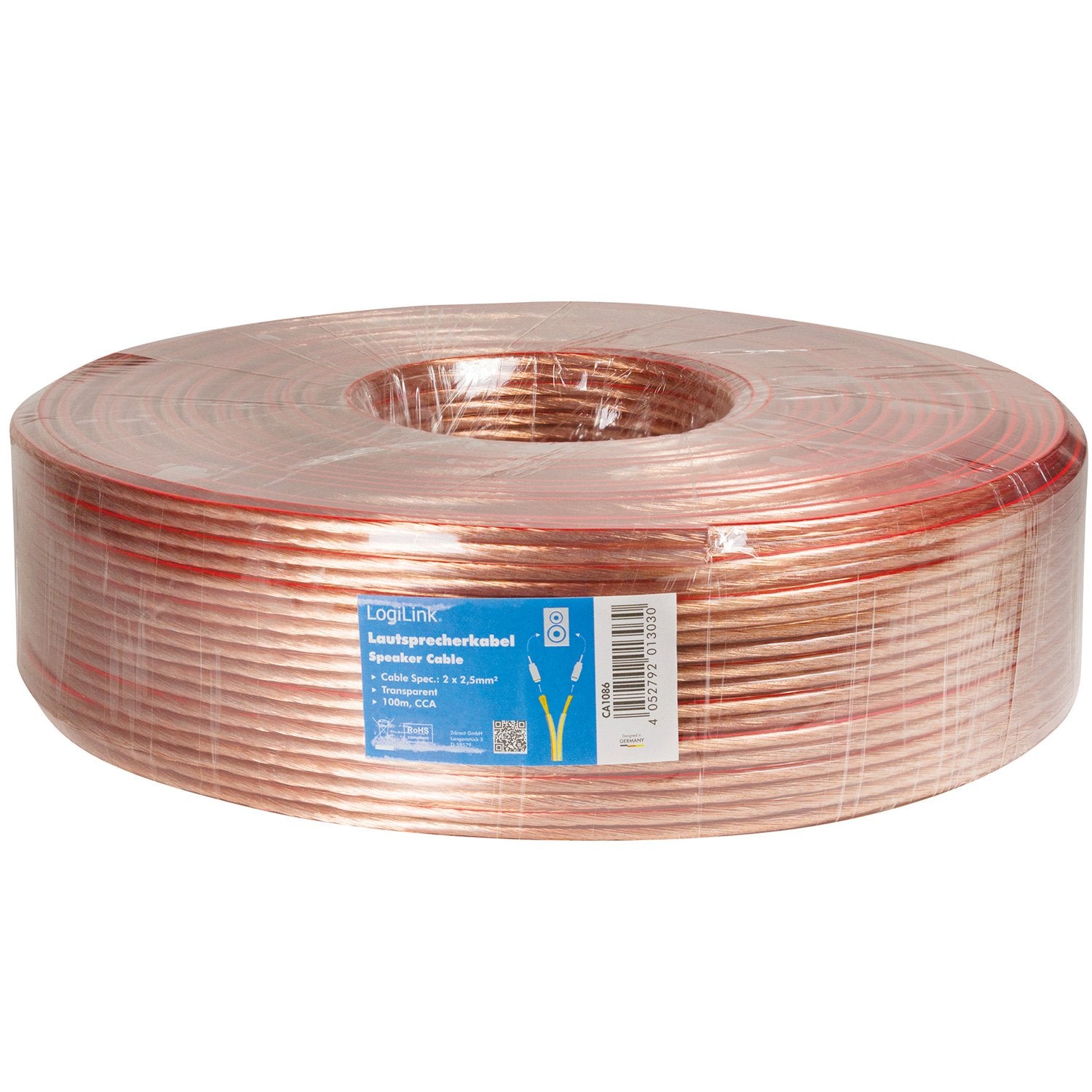 Speaker cable 2x2.5 100m Transparent