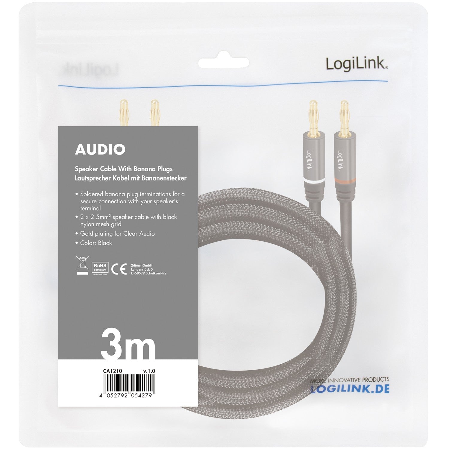 Speaker cable 2x2.5 mm² with banana plugs Black 3 meters
