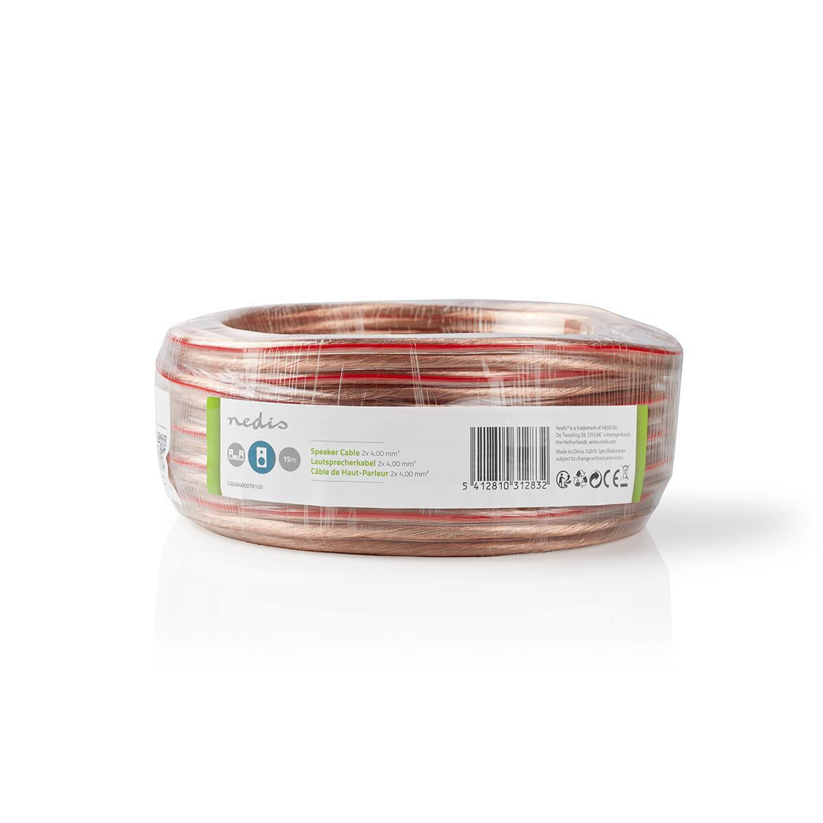 Speaker cable | 2x 4.00 mm² | CCA | 15.0 m | Round | PVC | Transparent | Packaging