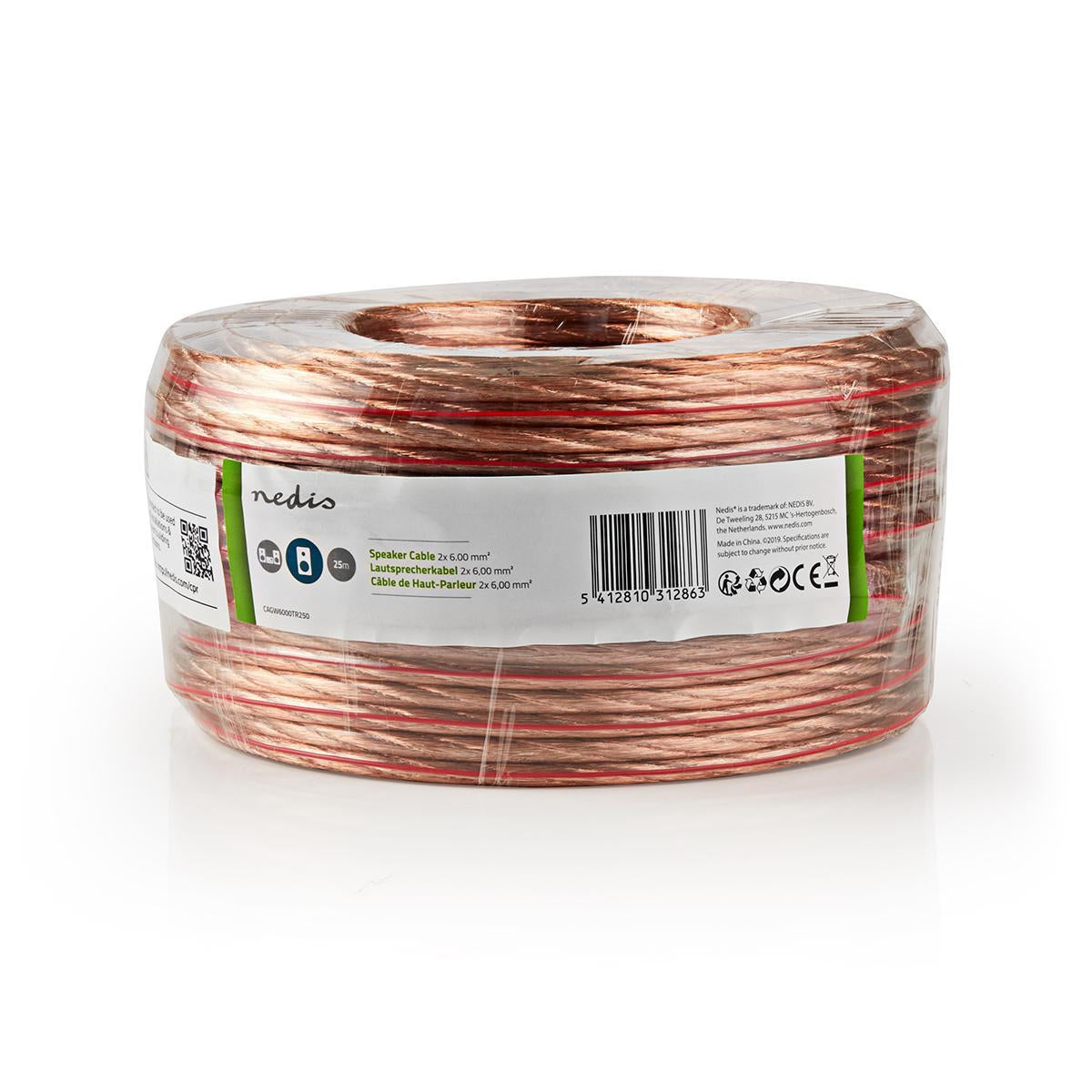 Speaker cable | 2x 6.00 mm² | CCA | 25.0 m | Round | PVC | Transparent | Packaging