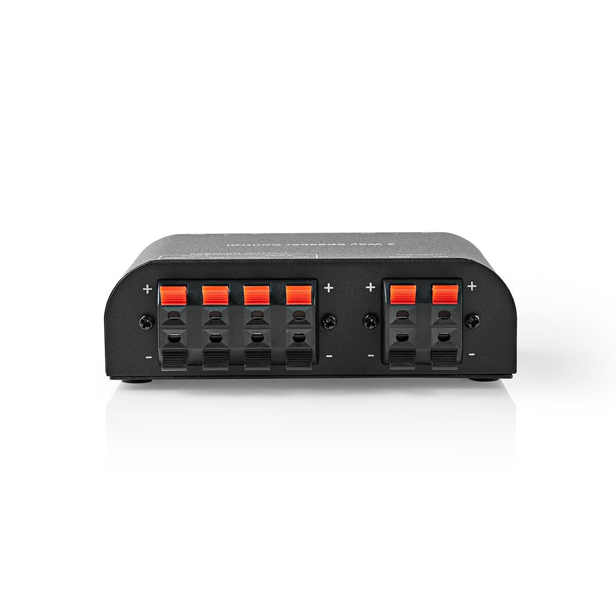 Speaker control box | 2-Port port(s) | Terminal clamps | Speaker Impedance: 4-16 Ohm | Max load per Channel: 150 W | Aluminum | Black