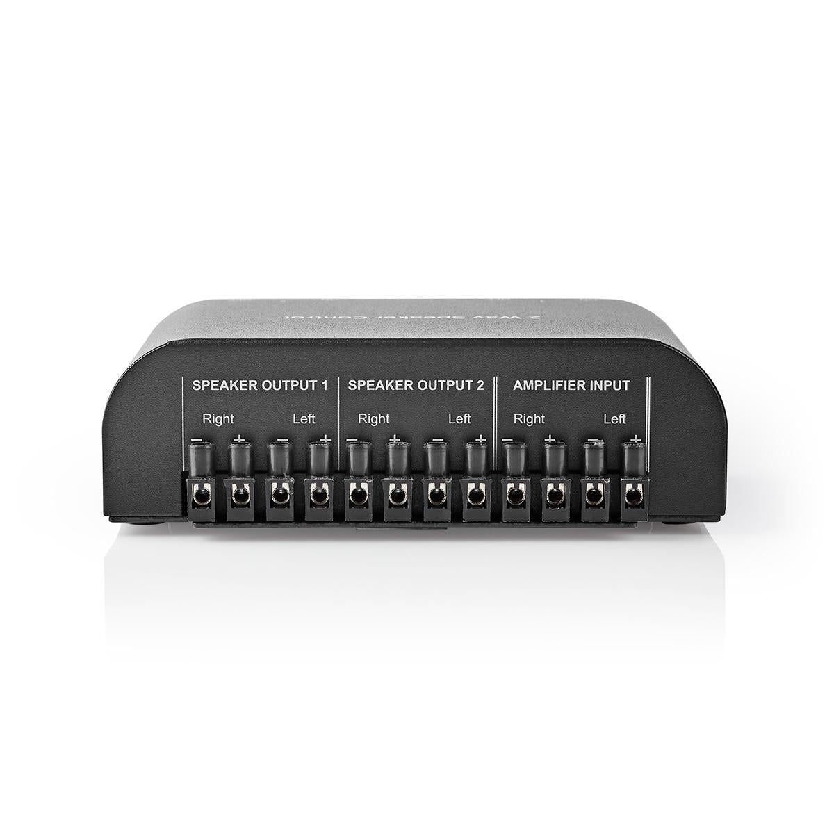 Speaker control box | 2-Port port(s) | Terminal screws | Speaker Impedance: 4-16 Ohm | Max load per Channel: 150 W | Aluminum | Black