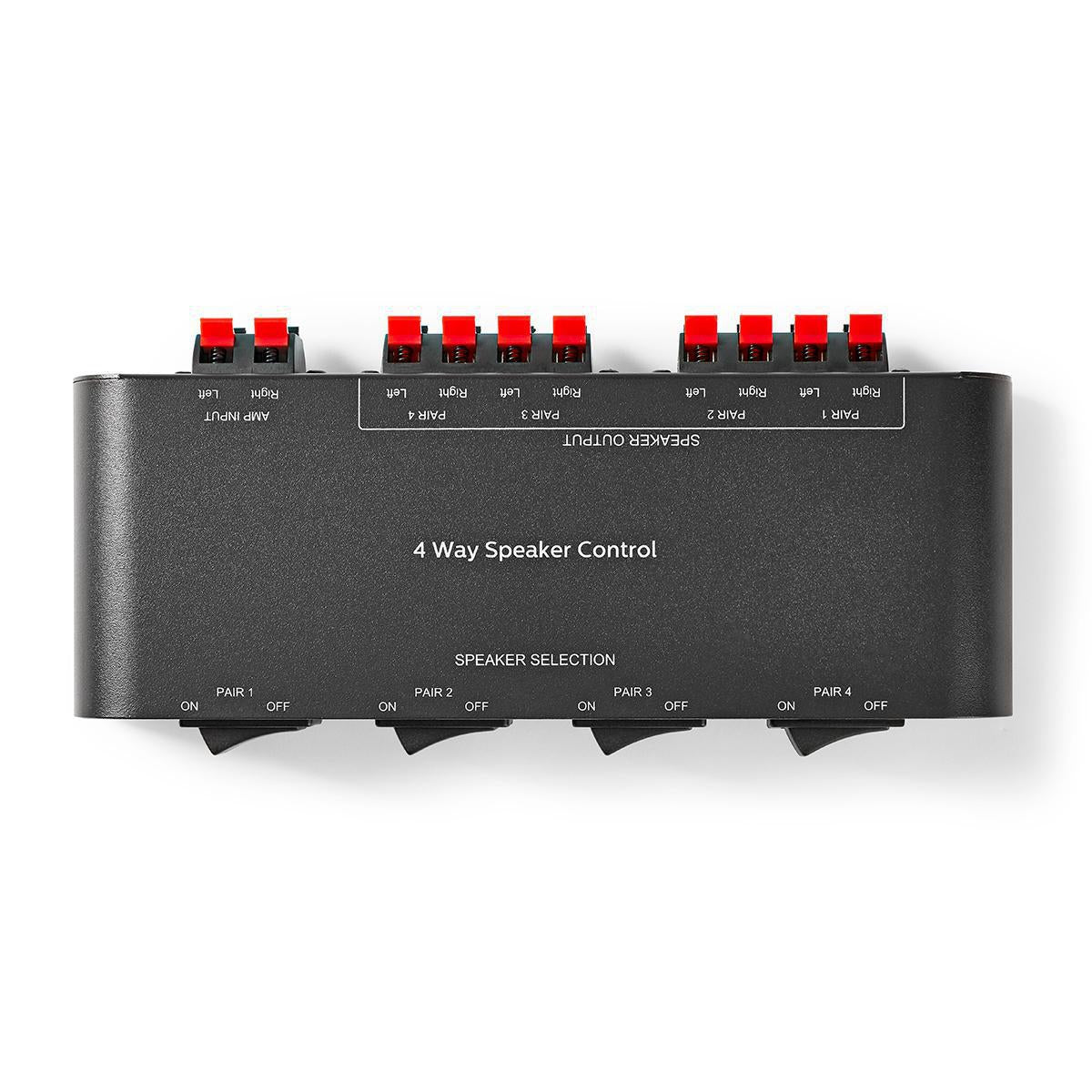 Speaker control box | 4-Port port(s) | Terminal clamps | Speaker Impedance: 4-16 Ohm | Max load per Channel: 200 W | Aluminum | Black