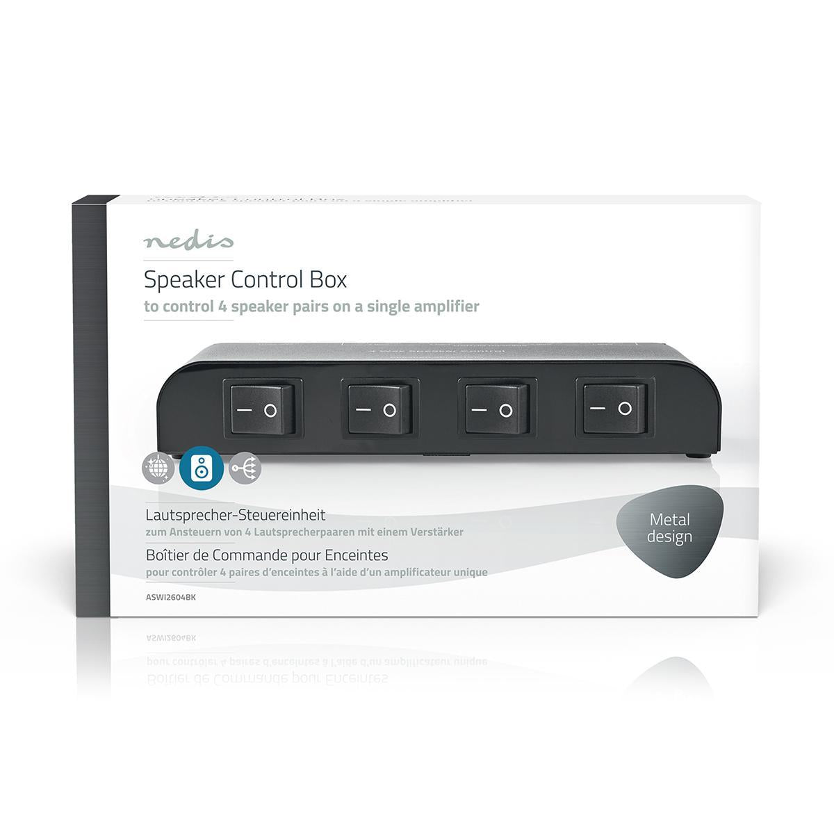 Speaker control box | 4-Port port(s) | Terminal clamps | Speaker Impedance: 4-16 Ohm | Max load per Channel: 200 W | Aluminum | Black