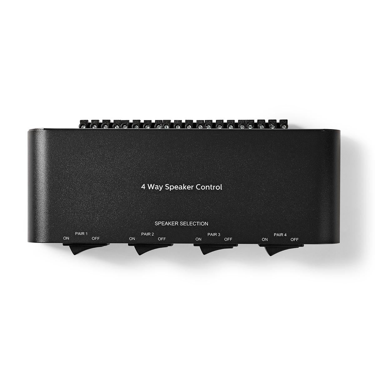Speaker control box | 4-Port port(s) | Terminal screws | Speaker Impedance: 4-16 Ohm | Max load per Channel: 200 W | Aluminum | Black