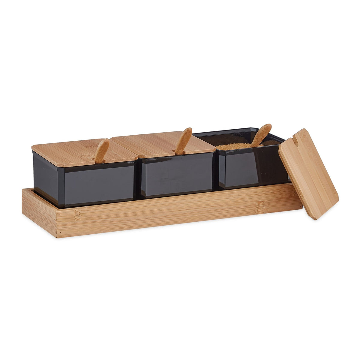 Spice container with spoon and lid
