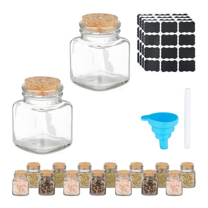 Spice jars in sets of 16 with cork lids
