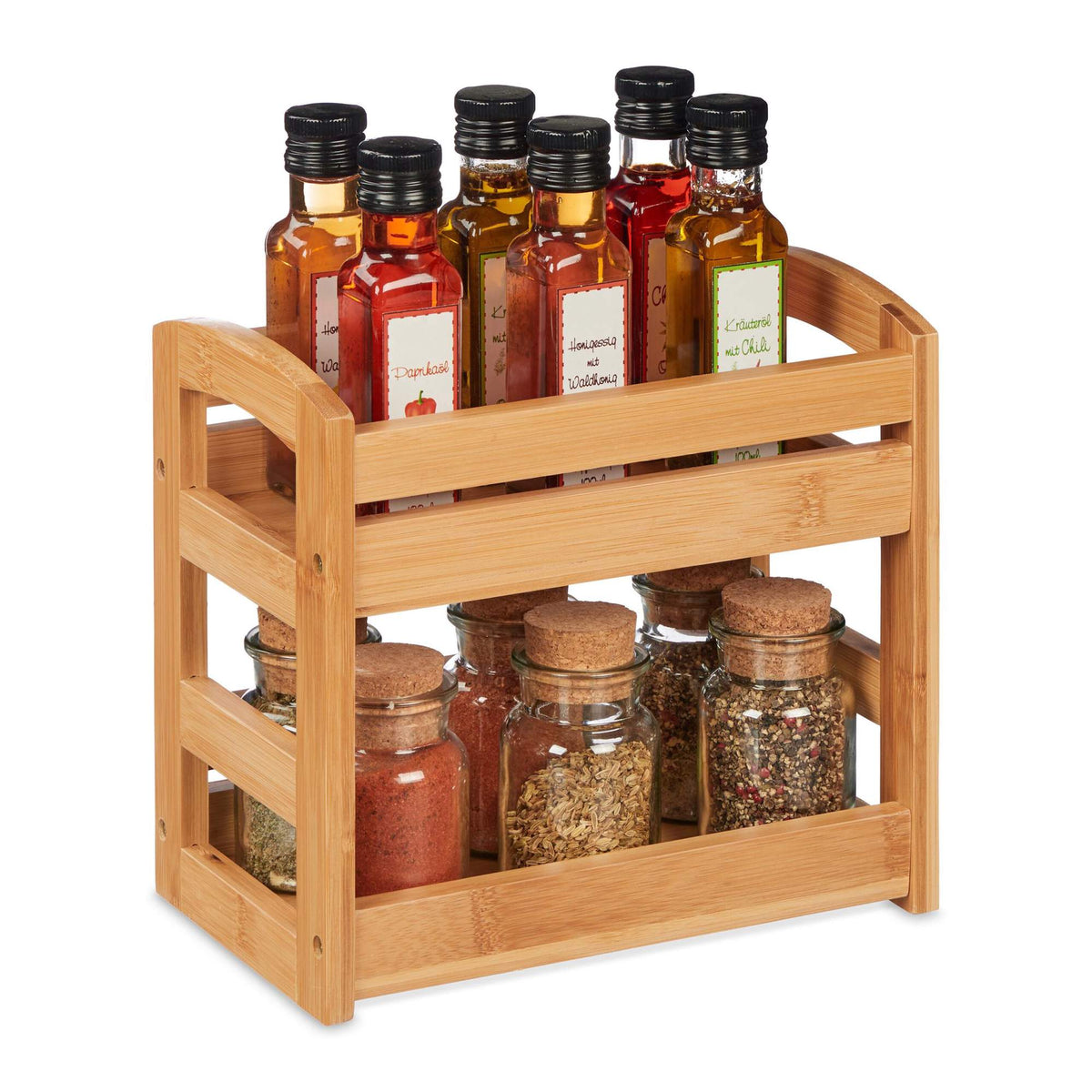 Spice rack in bamboo with 2 shelves