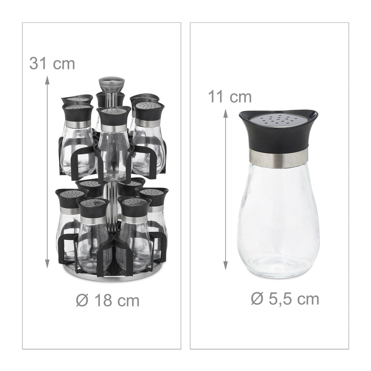 Spice rack with 12 glass jars