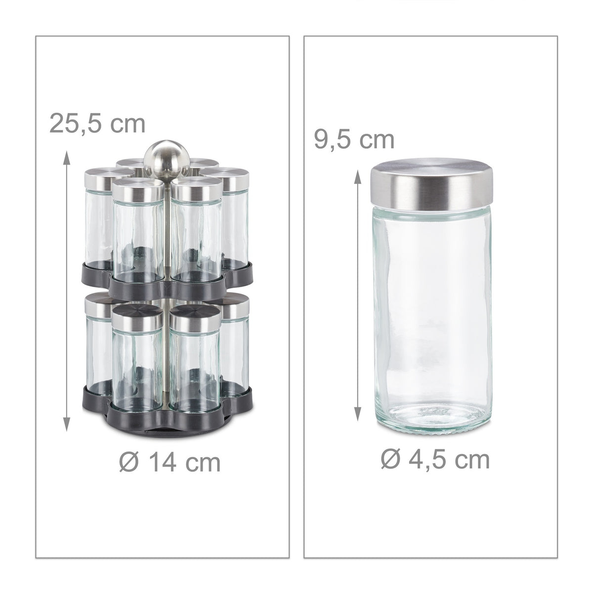 Spice rack with 12 glass jars
