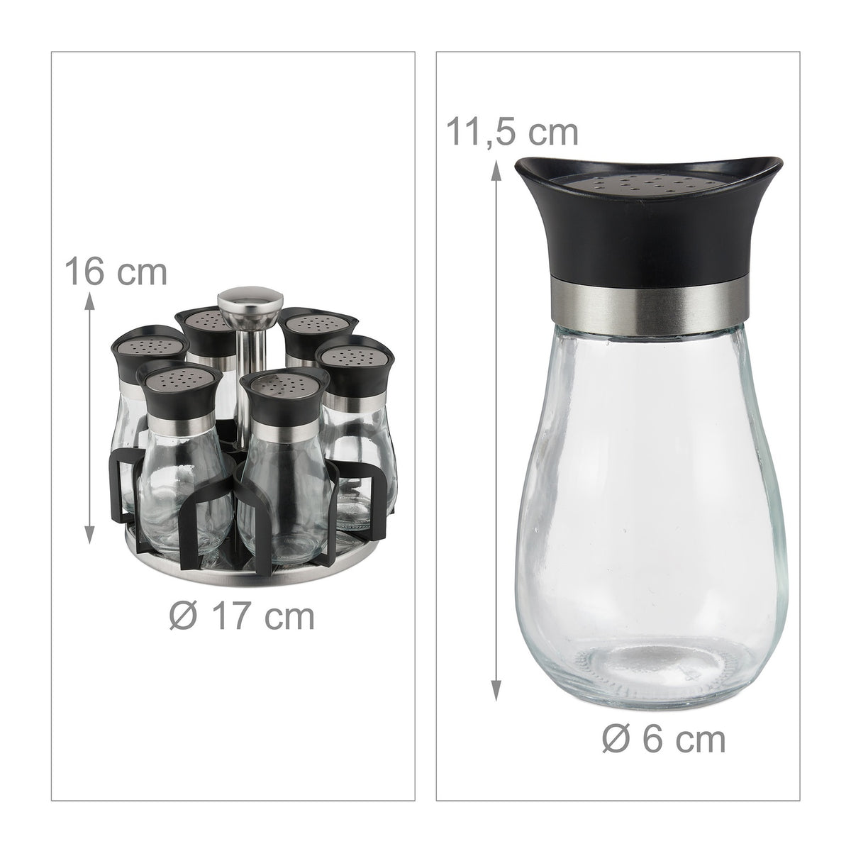 Spice rack with 6 glass jars