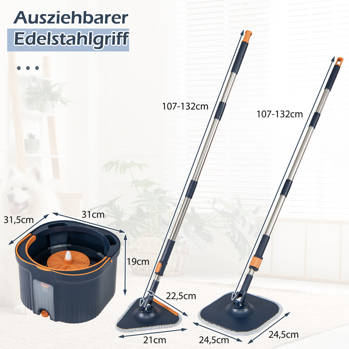 Spin Mop & Bucket Set with Water Separation, 360 Head