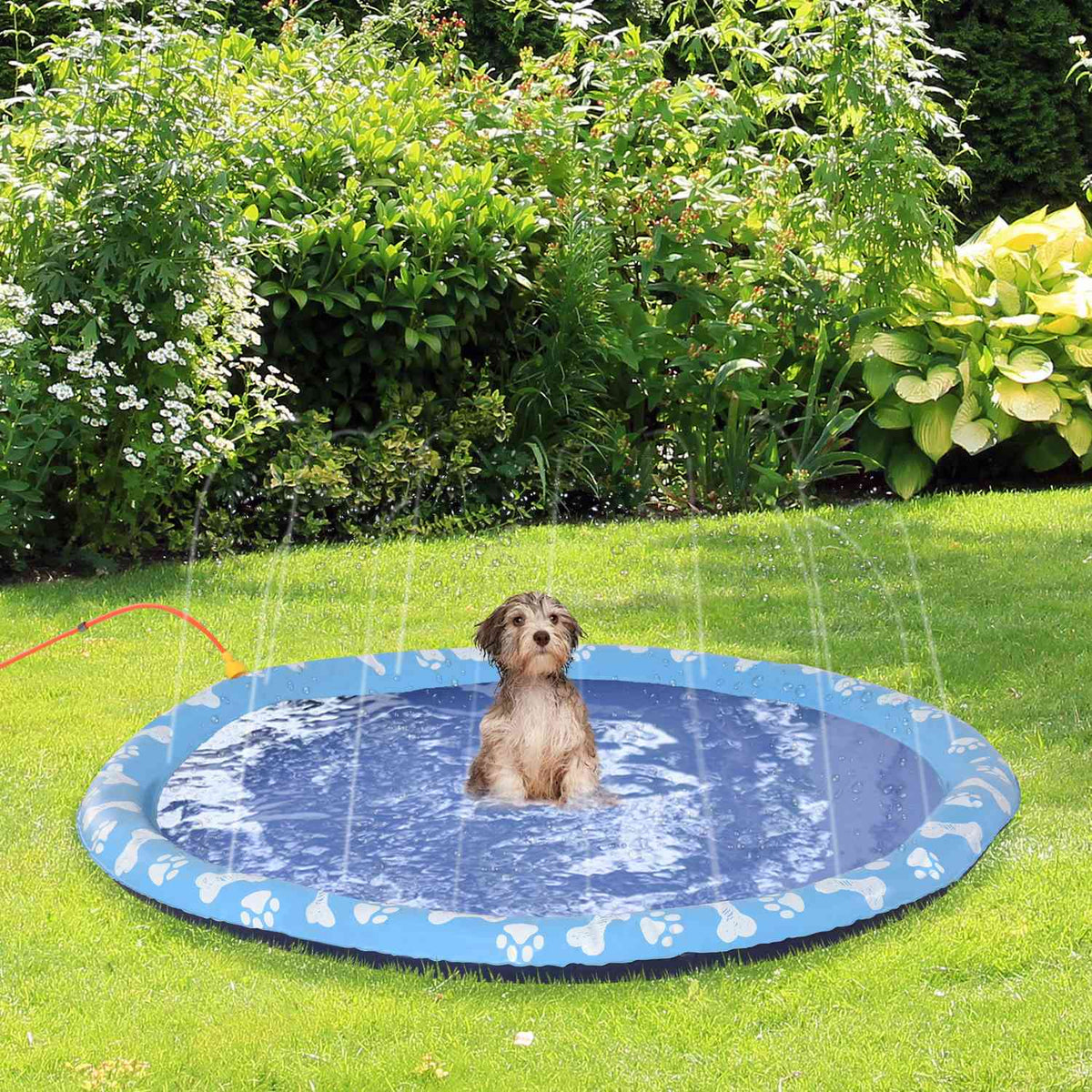 Splash Sprinkler Pad 150 Cm Splash Water Play Mat For Dogs, Water Sprinkler, Anti-Slip, Outdoor, Pvc, Blue