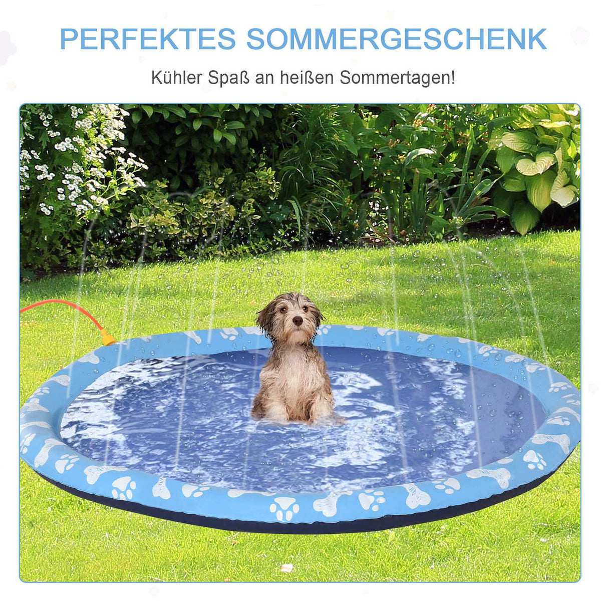 Splash Sprinkler Pad 150 Cm Splash Water Play Mat For Dogs, Water Sprinkler, Anti-Slip, Outdoor, Pvc, Blue