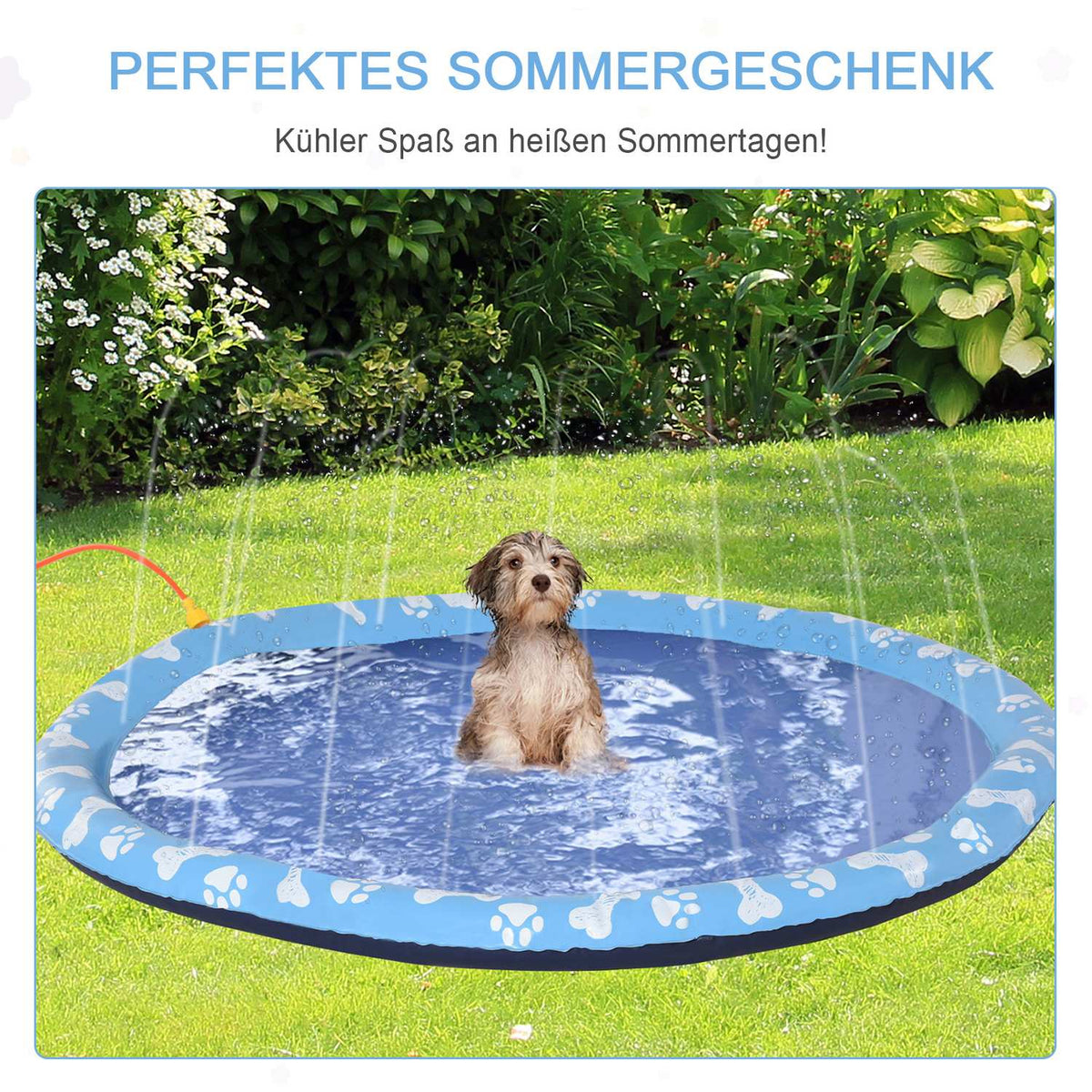Splash Sprinkler Pad 170Cm Spray Water Feature Mat Dog Water Sprinkler Anti-Slip Outdoor Pvc Blue