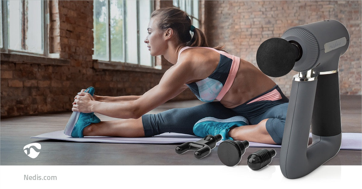 Sports Massage Gun | Battery powered | Built-in lithium ion | Rechargeable | 6 massage modes | USB cable | Gray