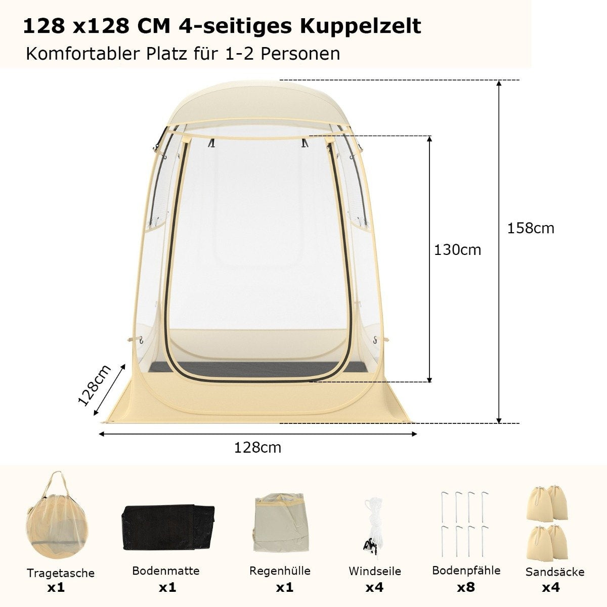 Sports tent for 1-2 people pop-up tent with weatherproof canopy portable & foldable outdoor bubble tent small