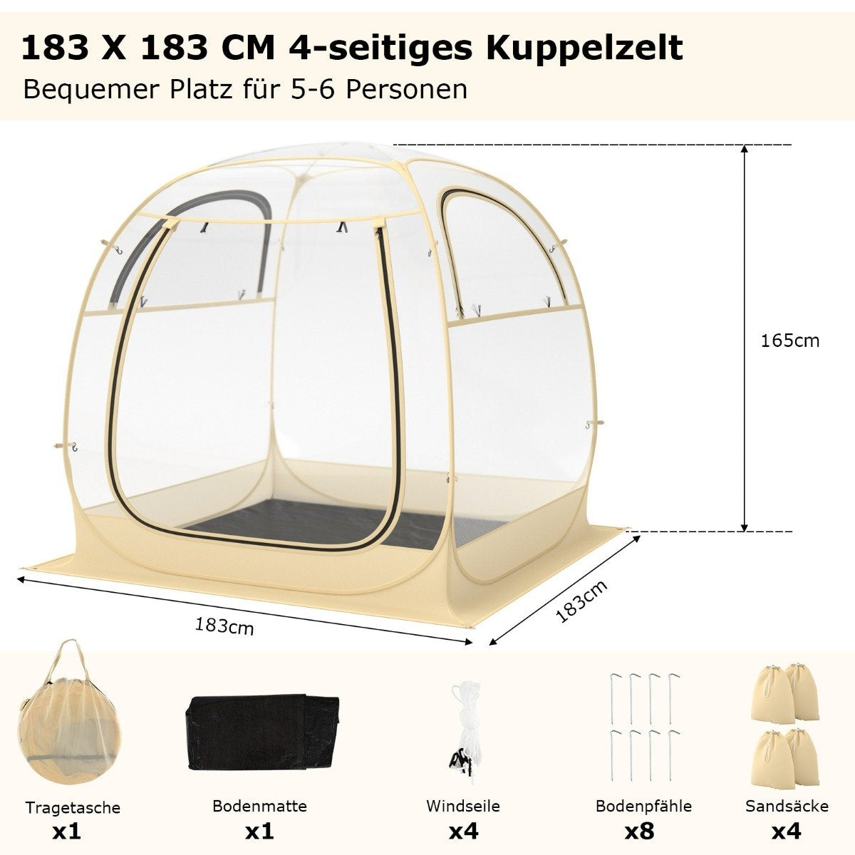 Sports tent for 5-6 people pop-up tent with weatherproof canopy portable & foldable outdoor bubble tent large