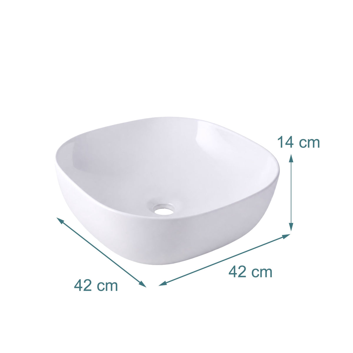 Square Ceramic Countertop Washbasin, 42 x 42 cm, White