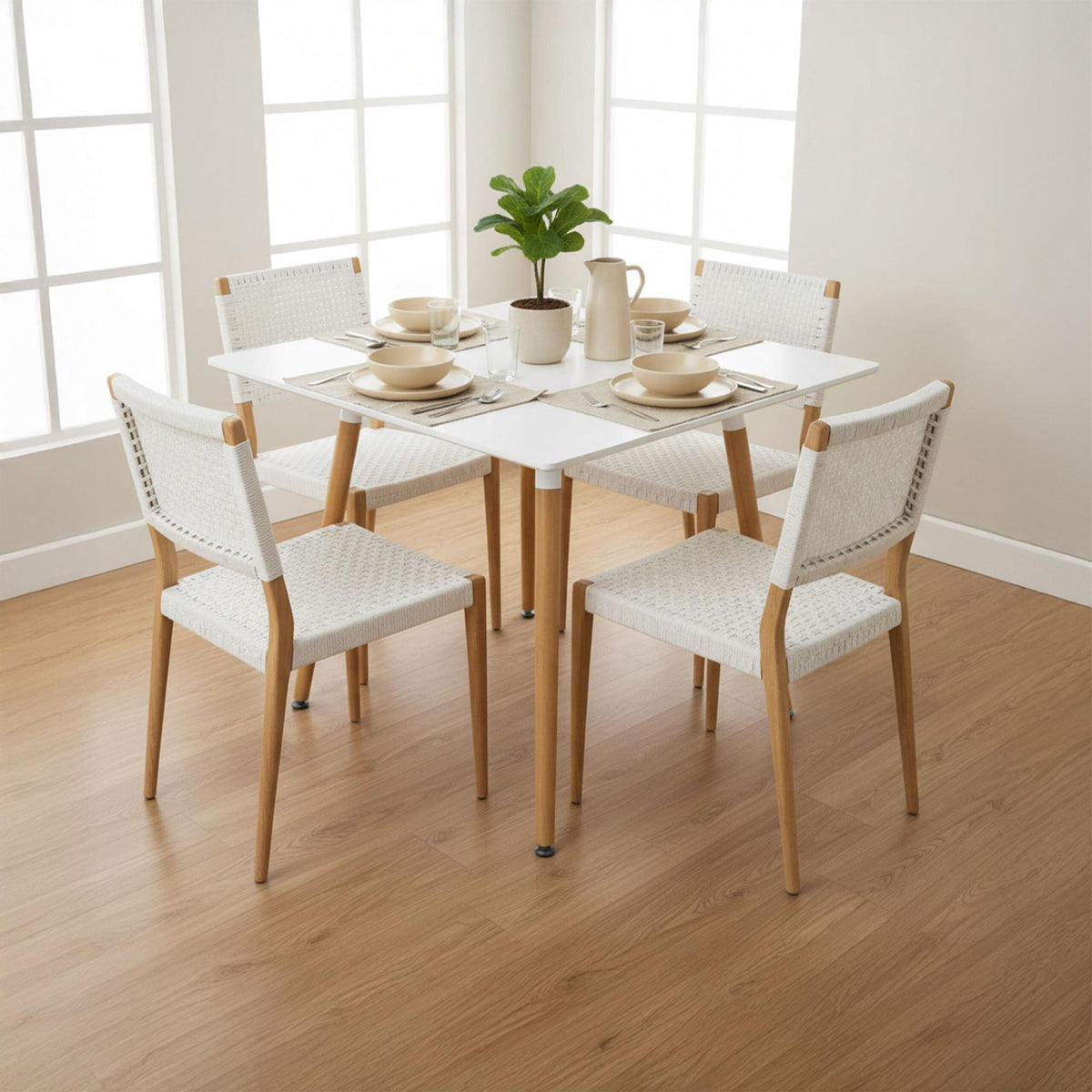 Square Dining Table, Bamboo Legs, Seats 4