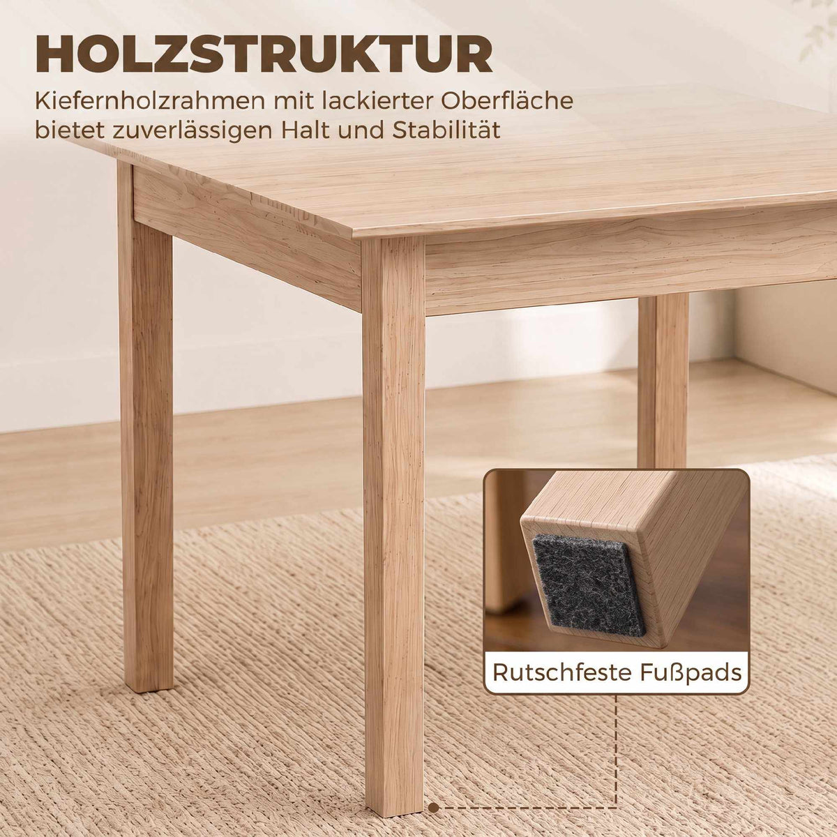Square Dining Table, Natural Pine Wood, 75x75x76 cm