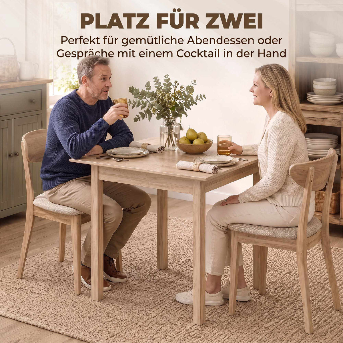 Square Dining Table, Natural Pine Wood, 75x75x76 cm