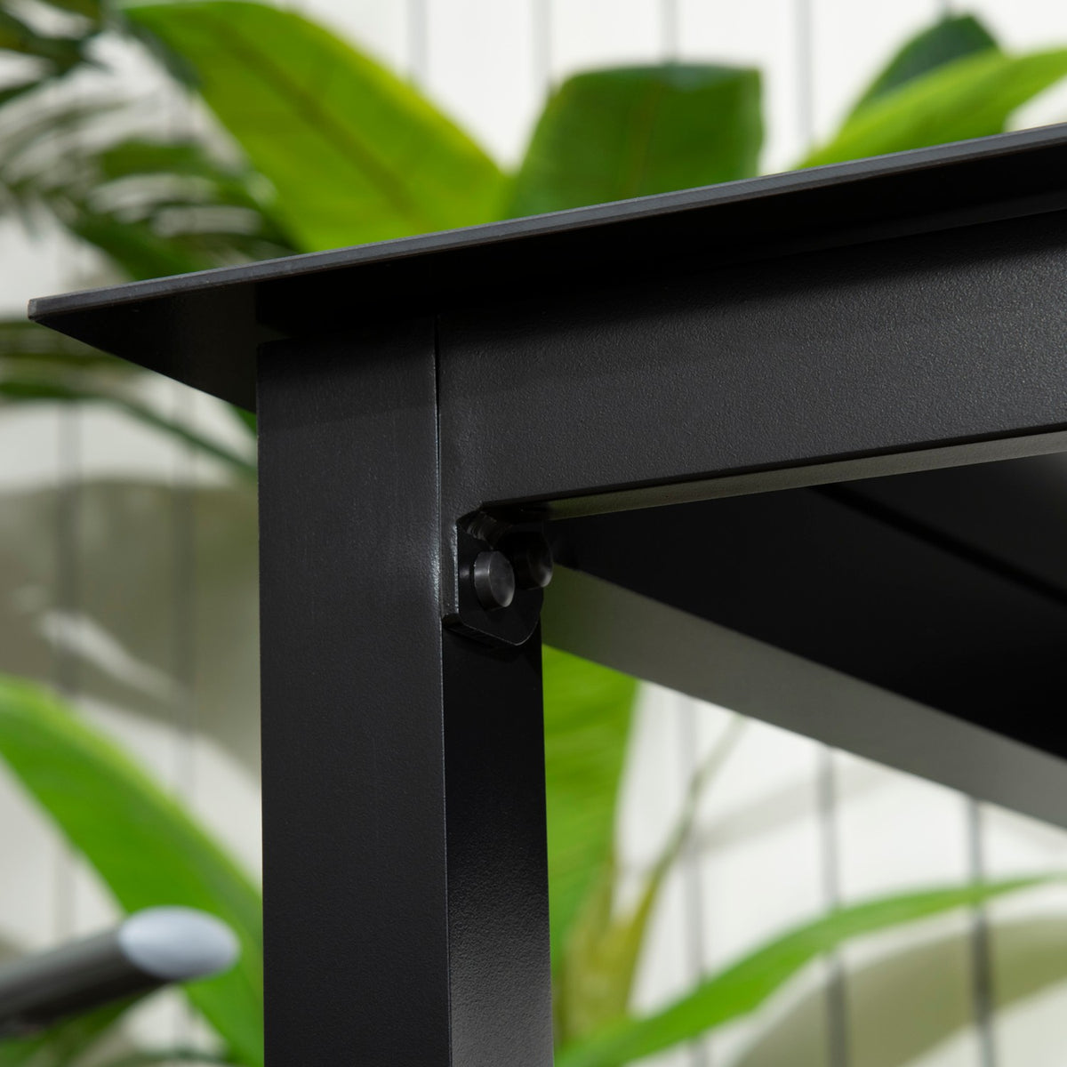 Square Garden Table 4 People Patio Table Tempered Glass Top Aluminum Black 80X80X74Cm