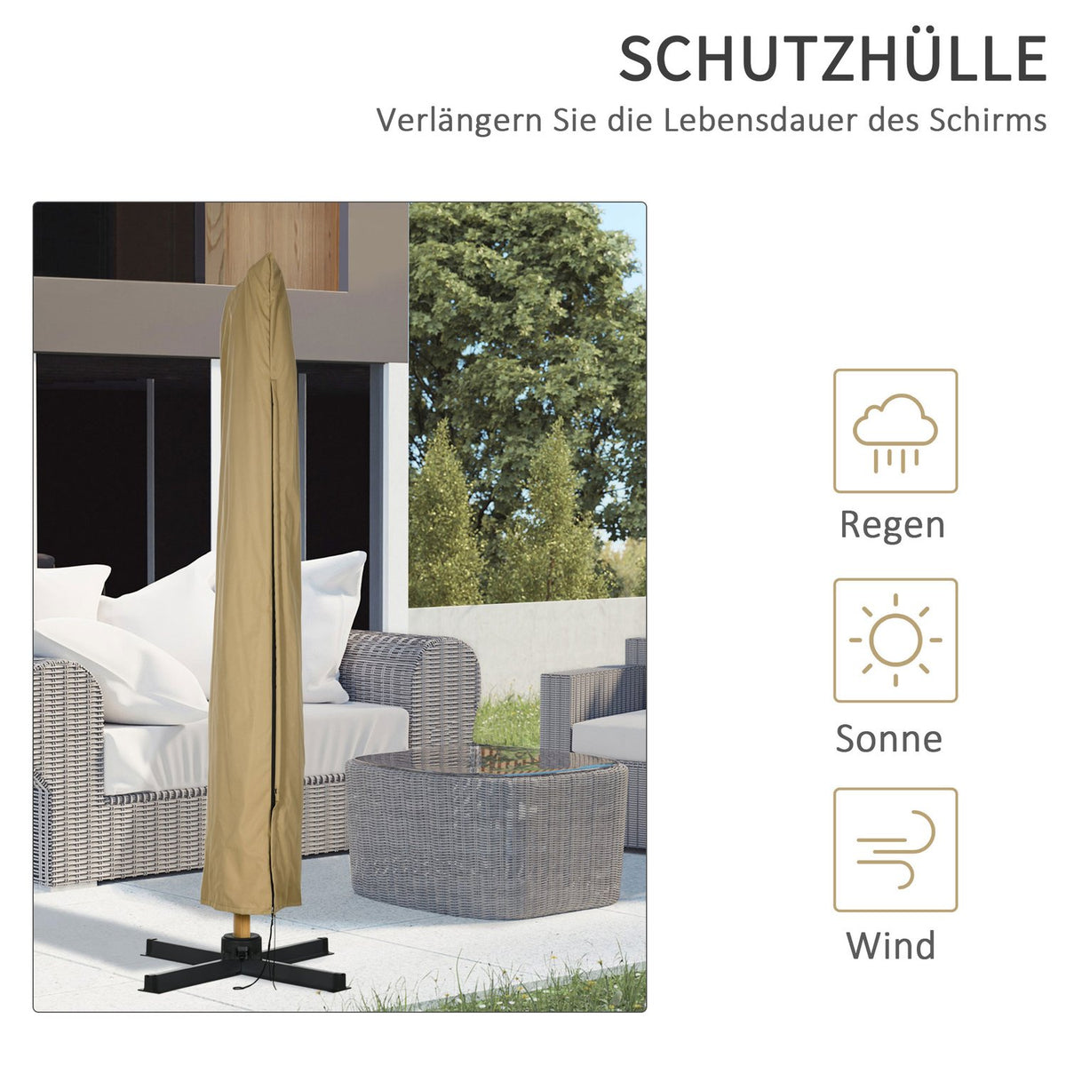 Square Parasol, Height-Adjustable Cantilever Umbrella, 295 X 295 Cm With Rotating Umbrella Stand, Garden Umbrella With Adjustable Tilt, Khaki