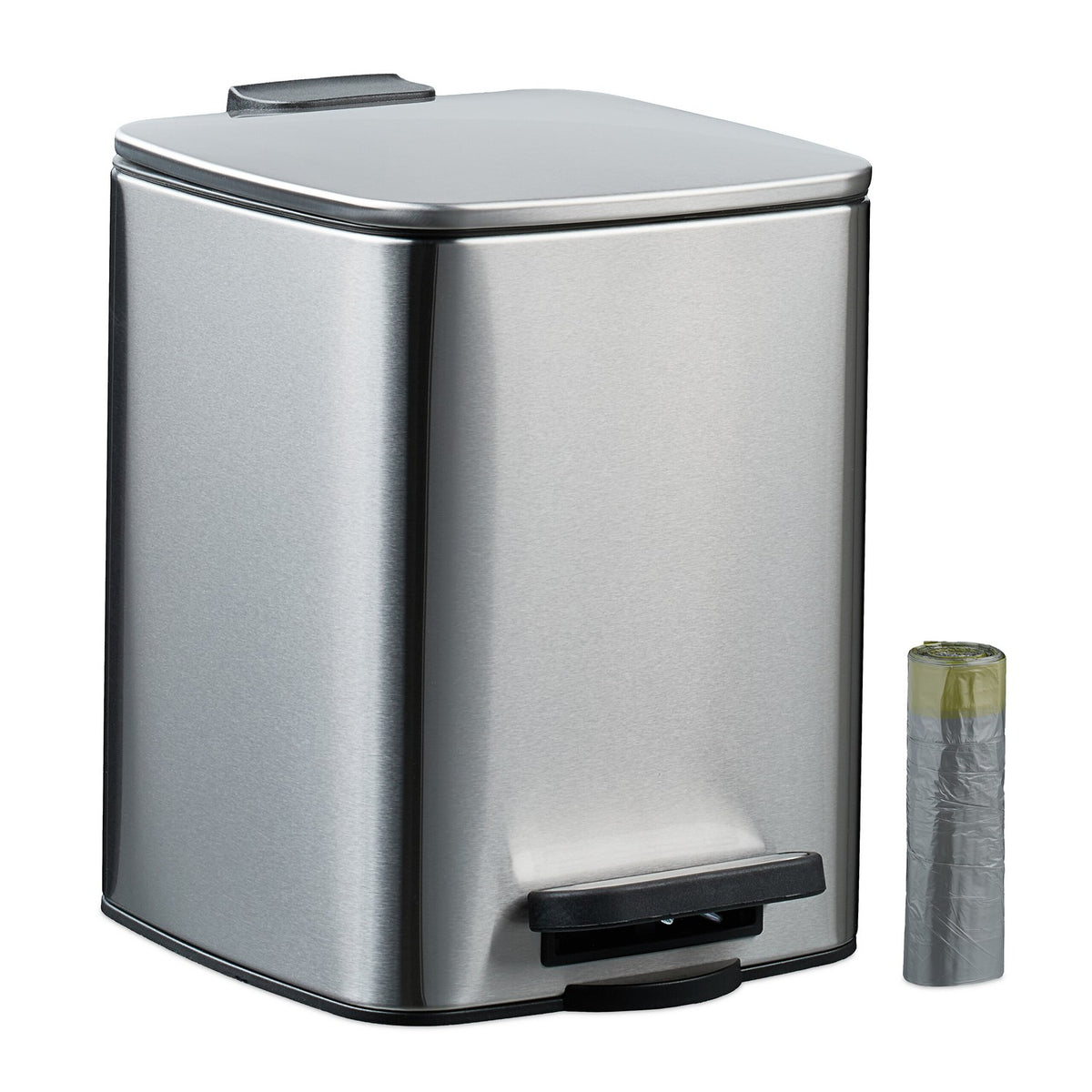 Square Pedal Bin 6L with Liners – Soft-Close, Hands-Free