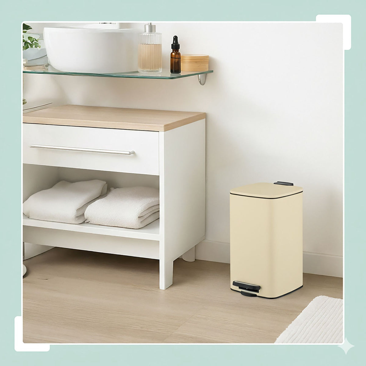 Square Pedal Bin 8L with Liners – Soft-Close, Hands-Free