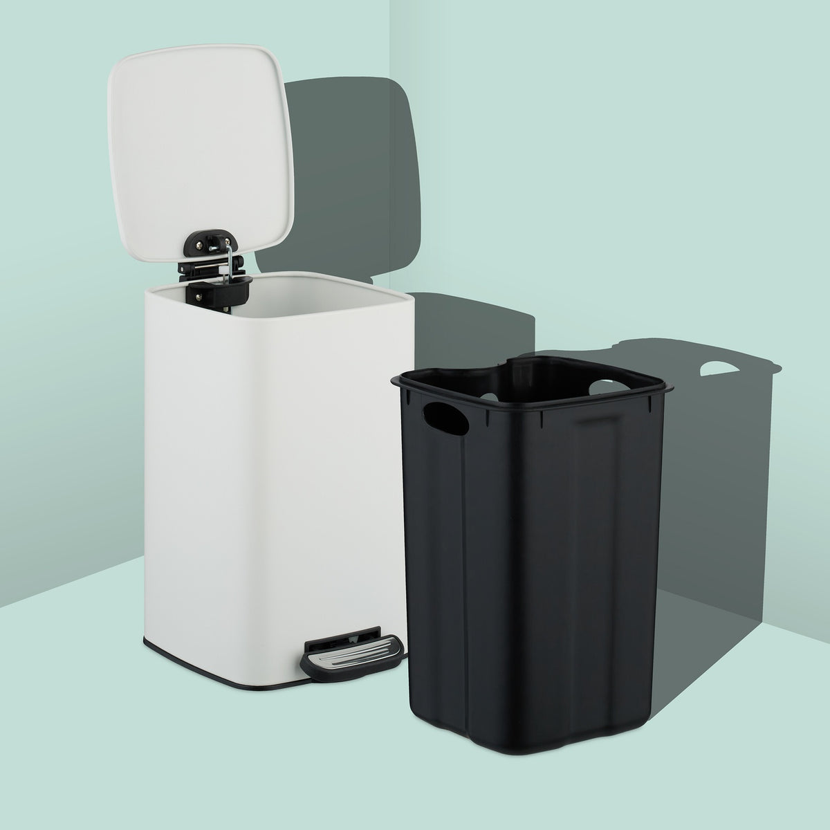 Square Pedal Bin 8L with Soft-Close Lid and Liners