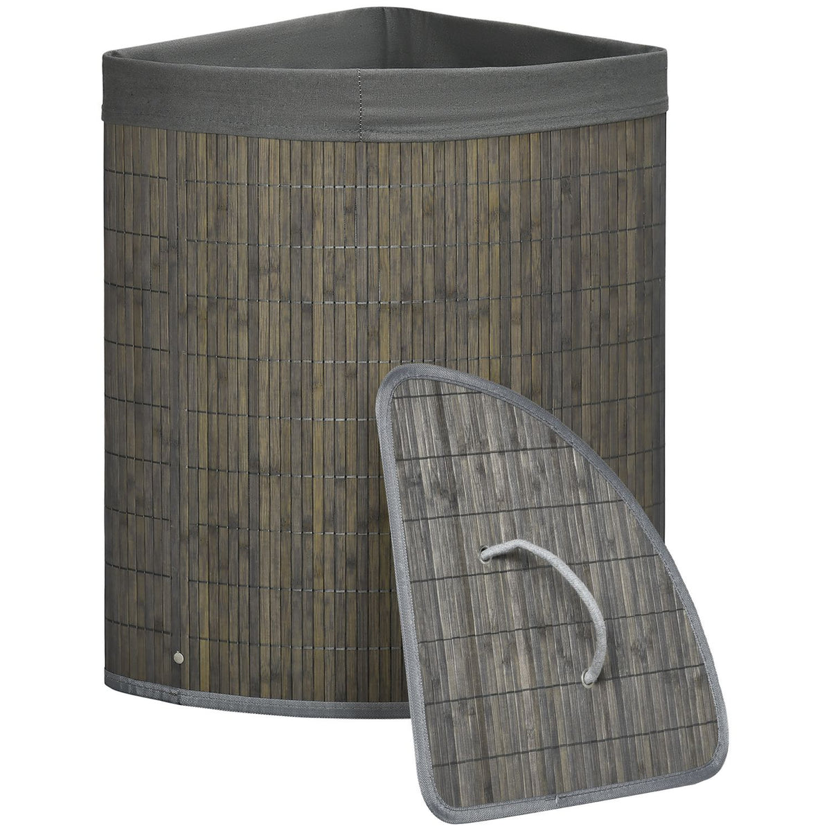 Square bamboo laundry basket 55L with lid and removable bag 38 x 38 x 57 cm Gray