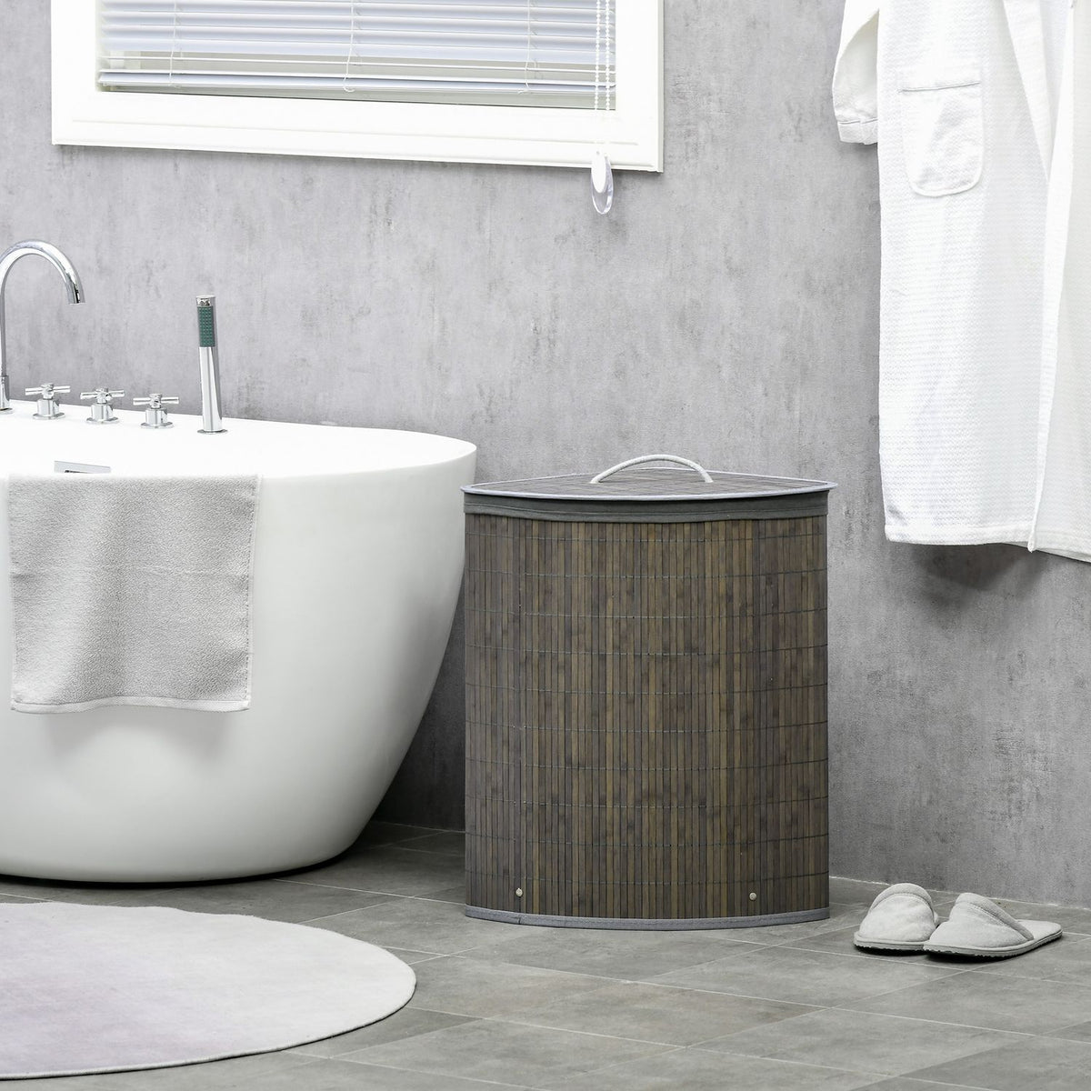 Square bamboo laundry basket 55L with lid and removable bag 38 x 38 x 57 cm Gray