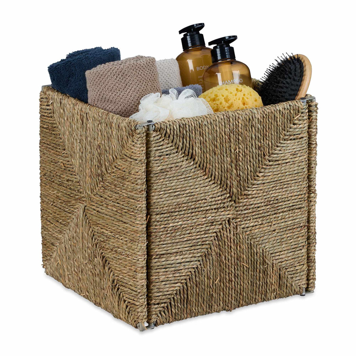 Square storage basket in seaweed