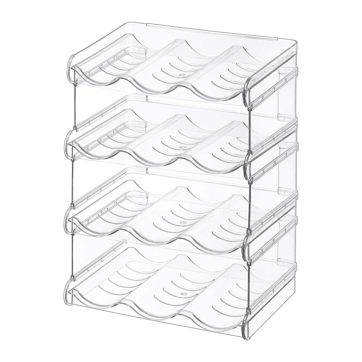 Stackable 12-Bottle Rack, 4 Tiers, Transparent Plastic