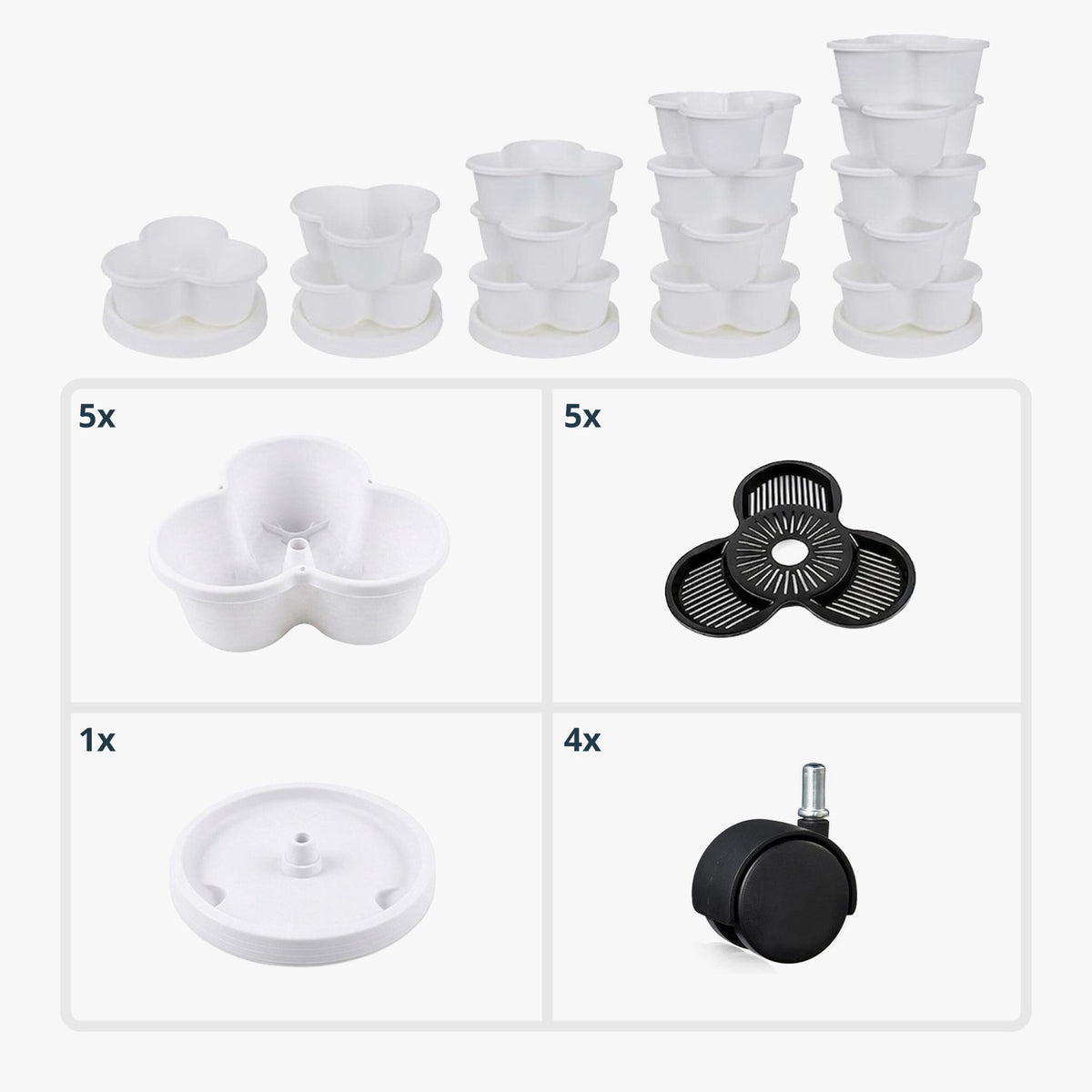 Stackable 5-Tier Plant Tower, 15 Pots, Drainage