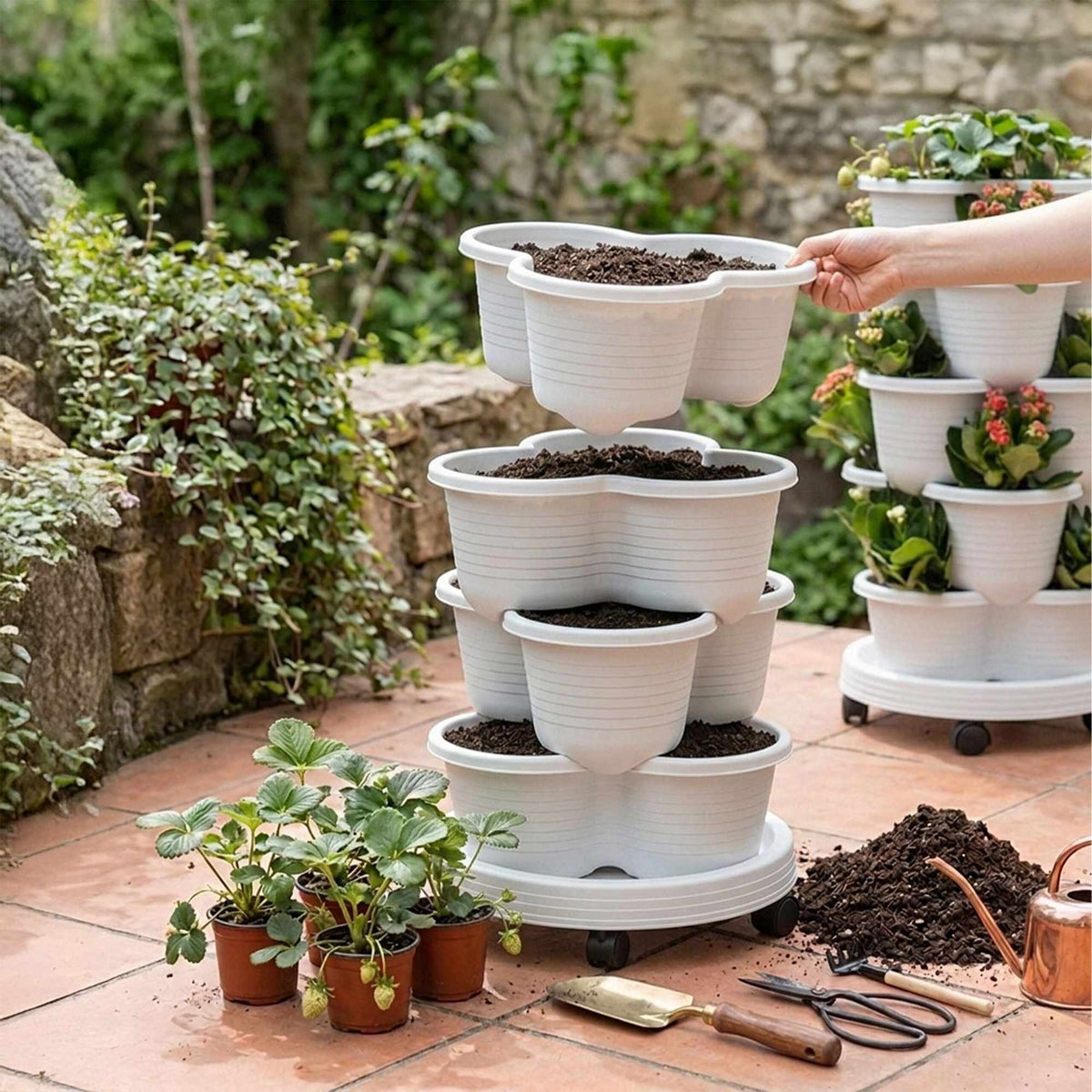 Stackable 5-Tier Plant Tower, 15 Pots, Drainage