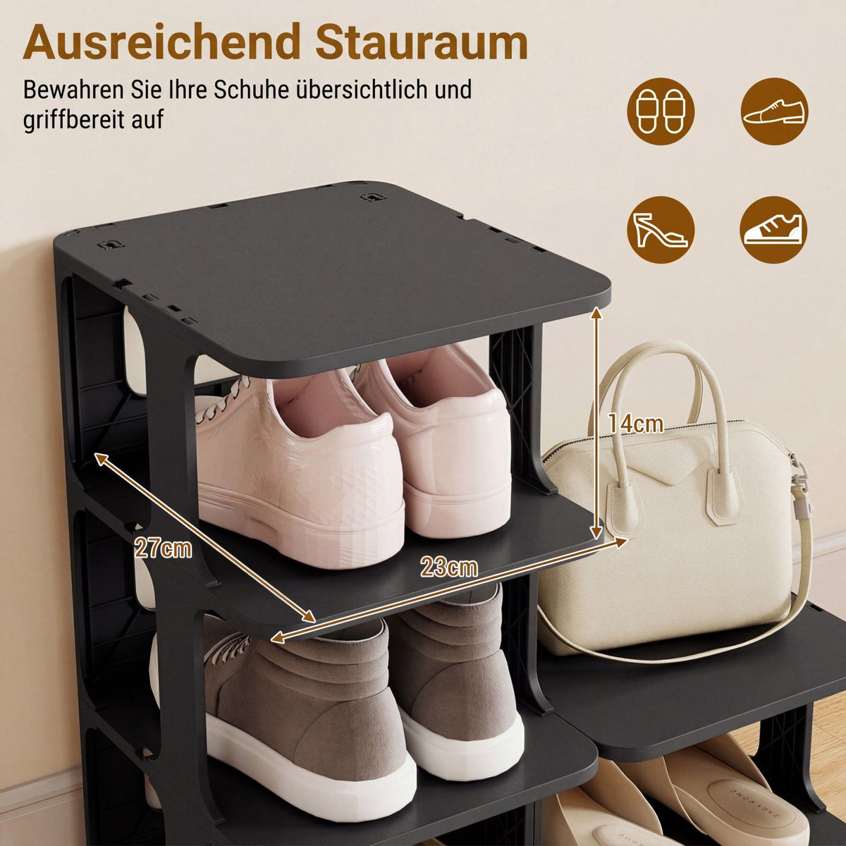 Stackable 6-Tier Shoe Rack, Black, Vertical Organizer