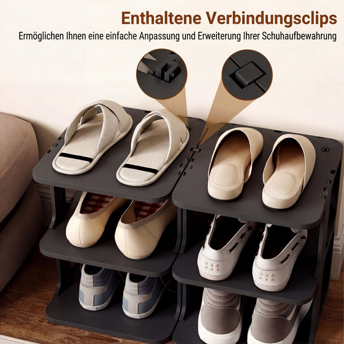 Stackable 6-Tier Shoe Rack, Black, Vertical Organizer