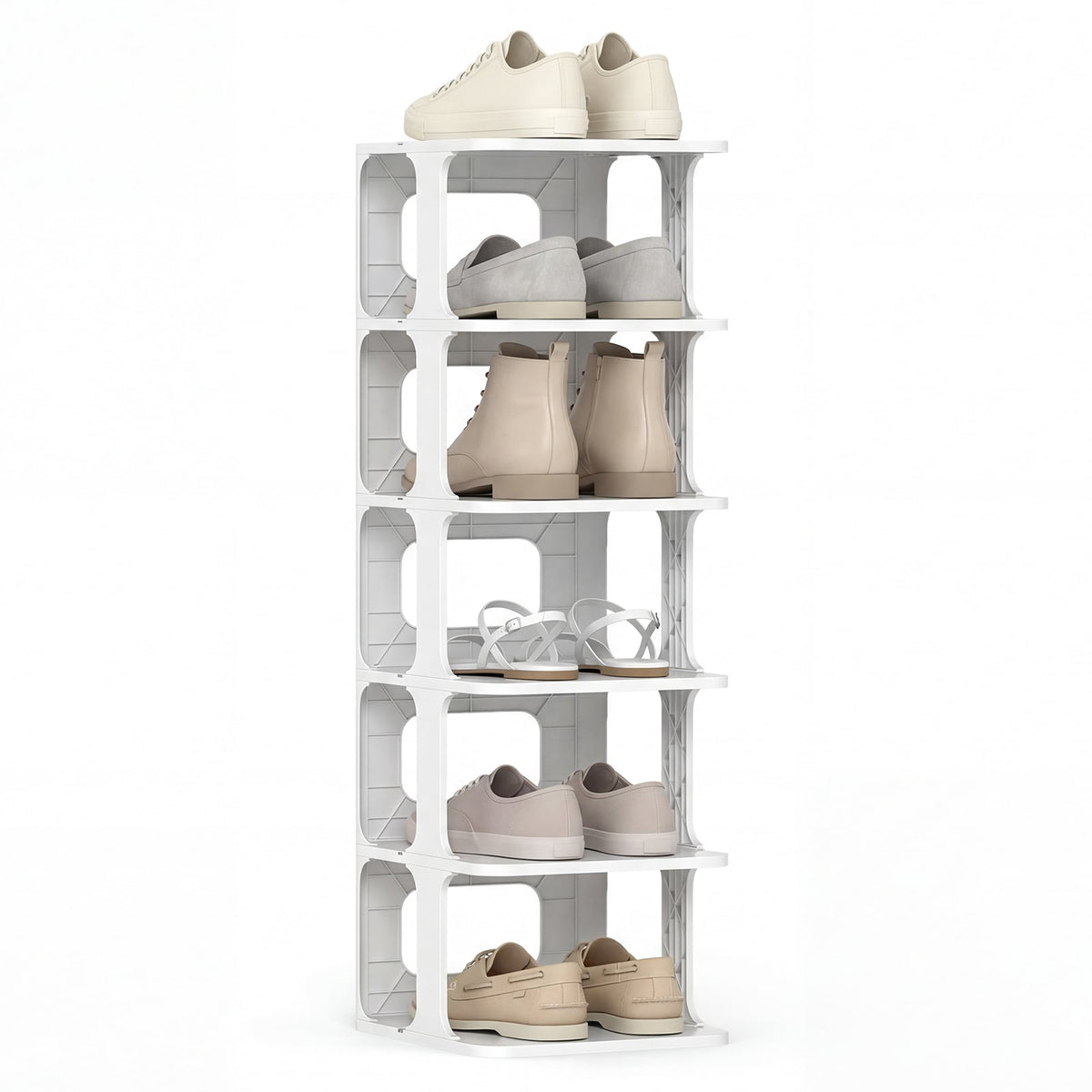 Stackable 6-Tier Shoe Rack, Vertical Organizer, White