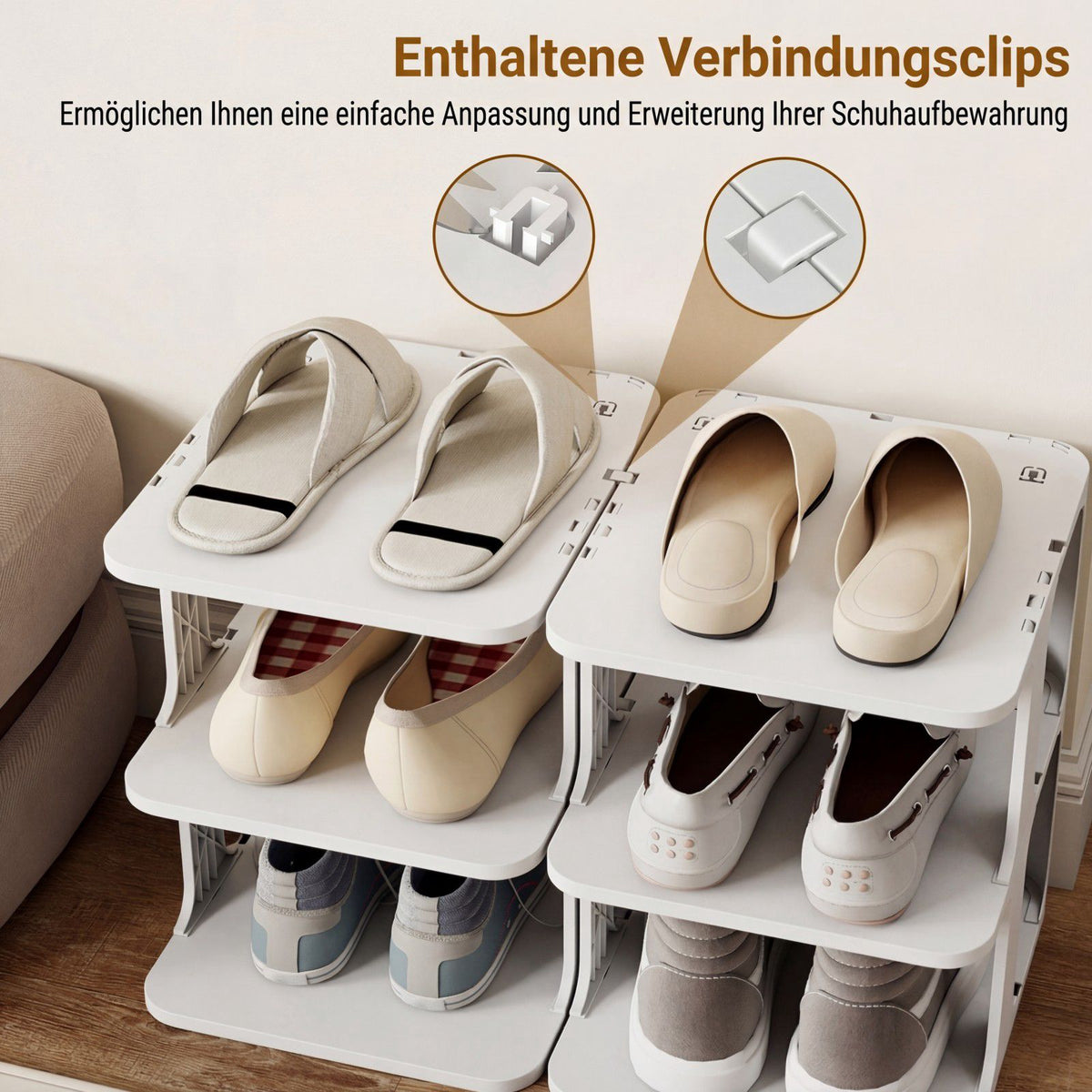 Stackable 6-Tier Shoe Rack, Vertical Organizer, White