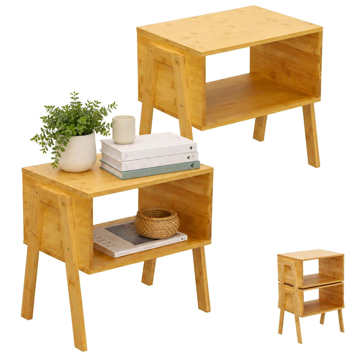 Stackable Bamboo Bedside Tables, Set of 2