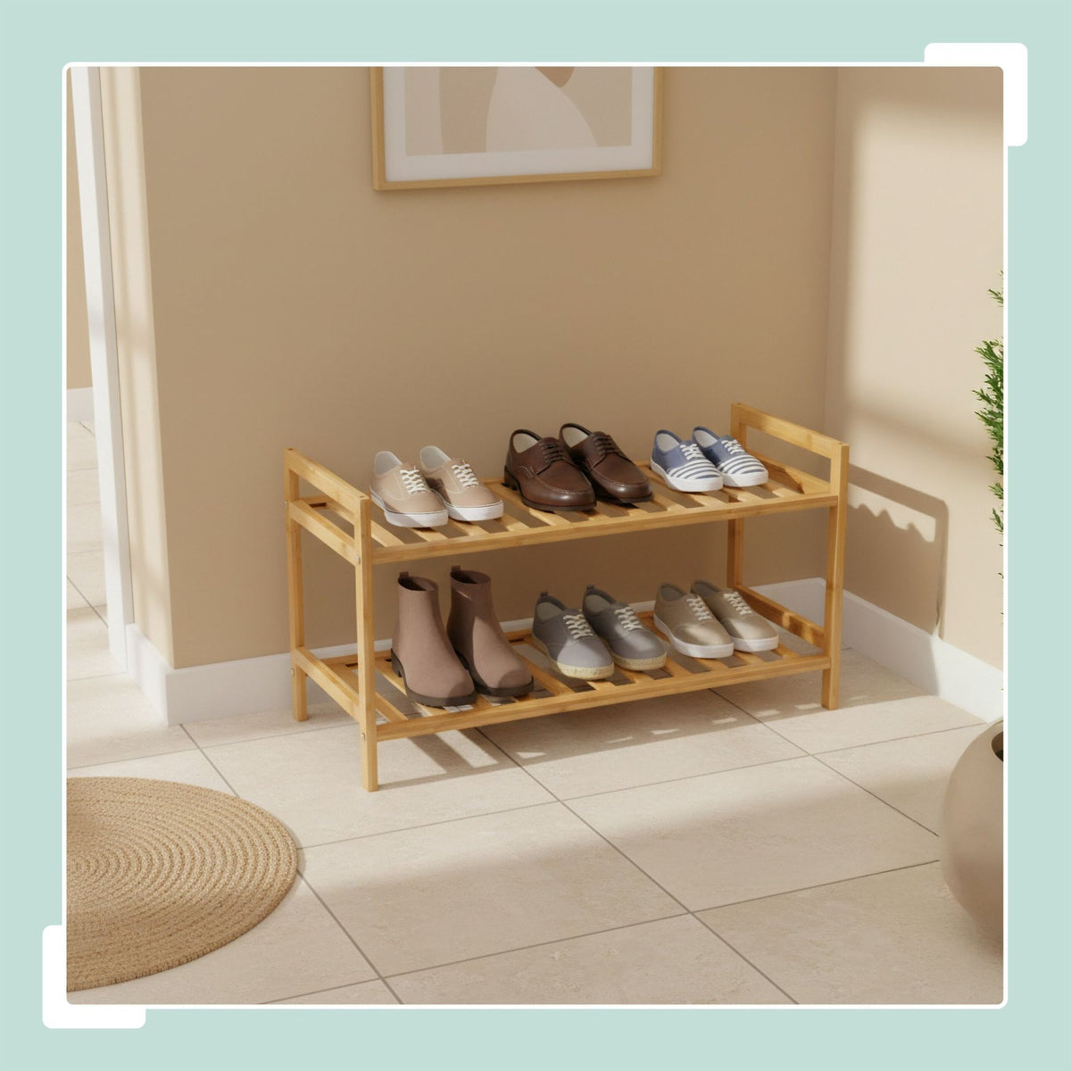 Stackable Bamboo Shoe Rack, 2 Levels, Holds 6 Pairs