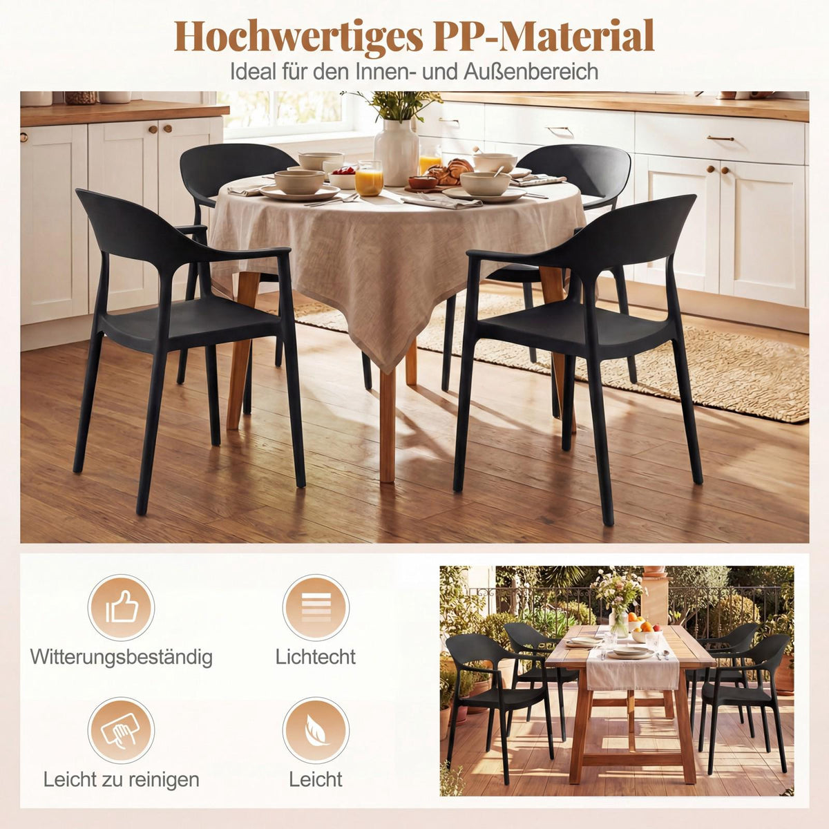 Stackable Black Dining Chair, 150 kg Capacity, Plastic