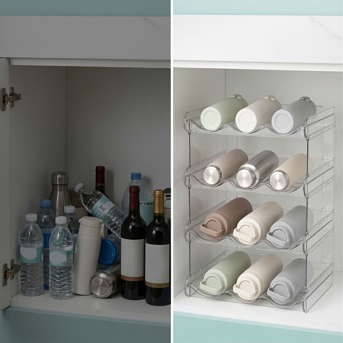 Stackable Bottle Rack – 16 Bottles, 4 Tiers, Transparent