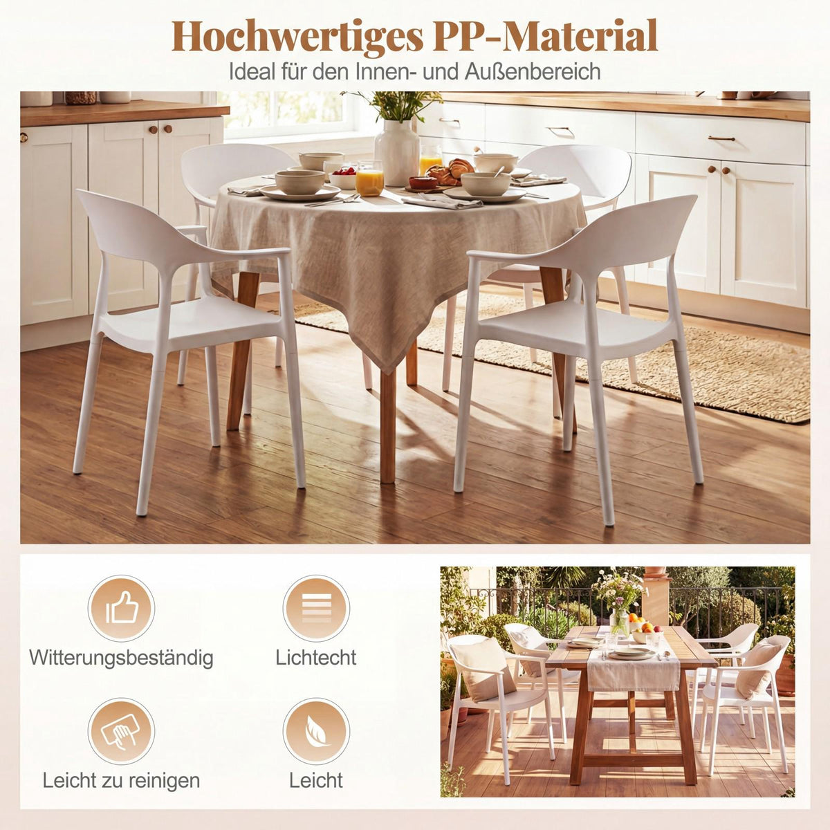 Stackable Dining Chair, 150kg Capacity, White, PP Material