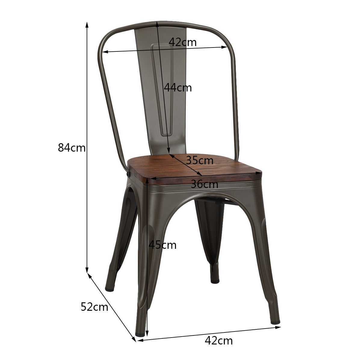 Stackable Dining Chairs Set of 4, Metal Frame, Wood Seat – Dark Green