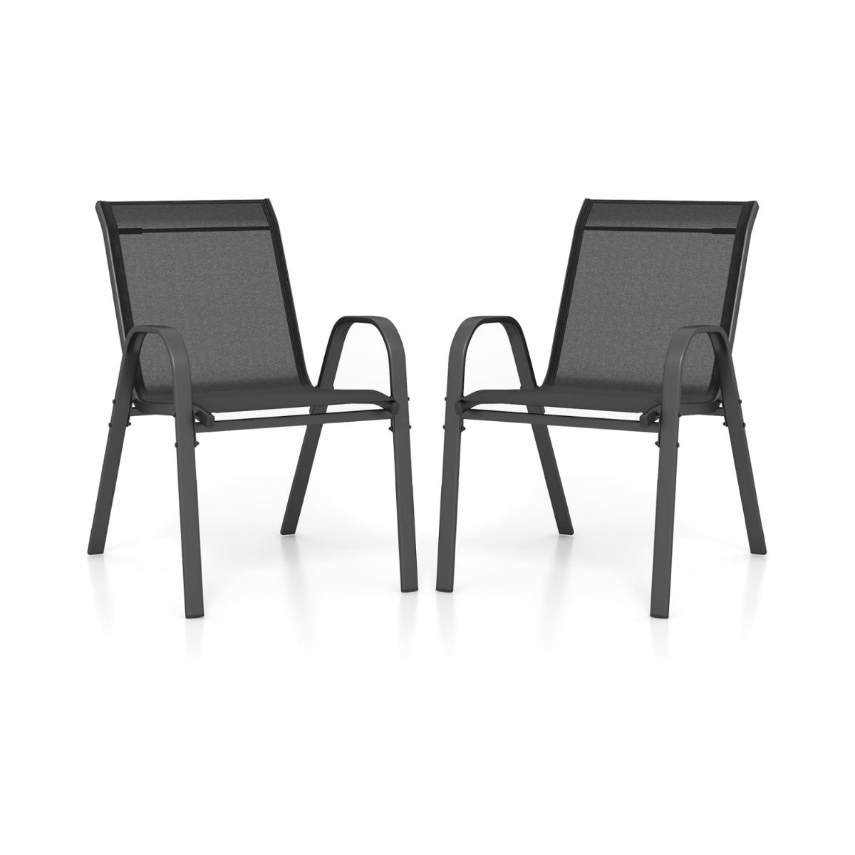 Stackable Garden Chairs Set of 2, Metal Frame, Black, 56x70x84 cm